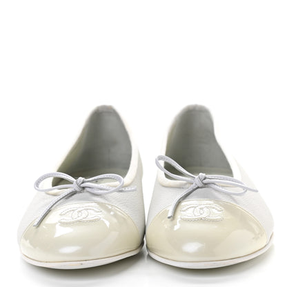 Chanel Calfskin Patent Cap Toe CC Ballerina Flats 41 White 2 of 9