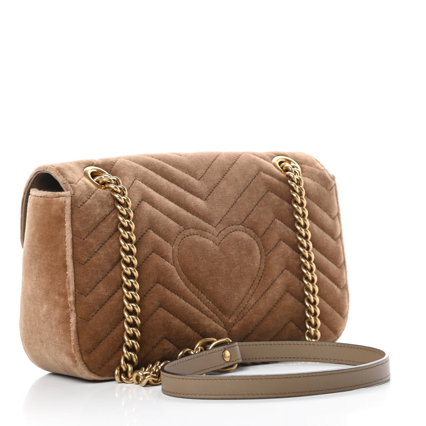 Velvet Matelasse Small GG Marmont Shoulder Bag Taupe