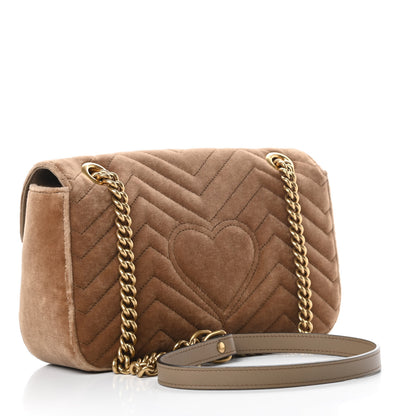 Gucci Velvet Matelasse Small GG Marmont Shoulder Bag Taupe 3 of 13
