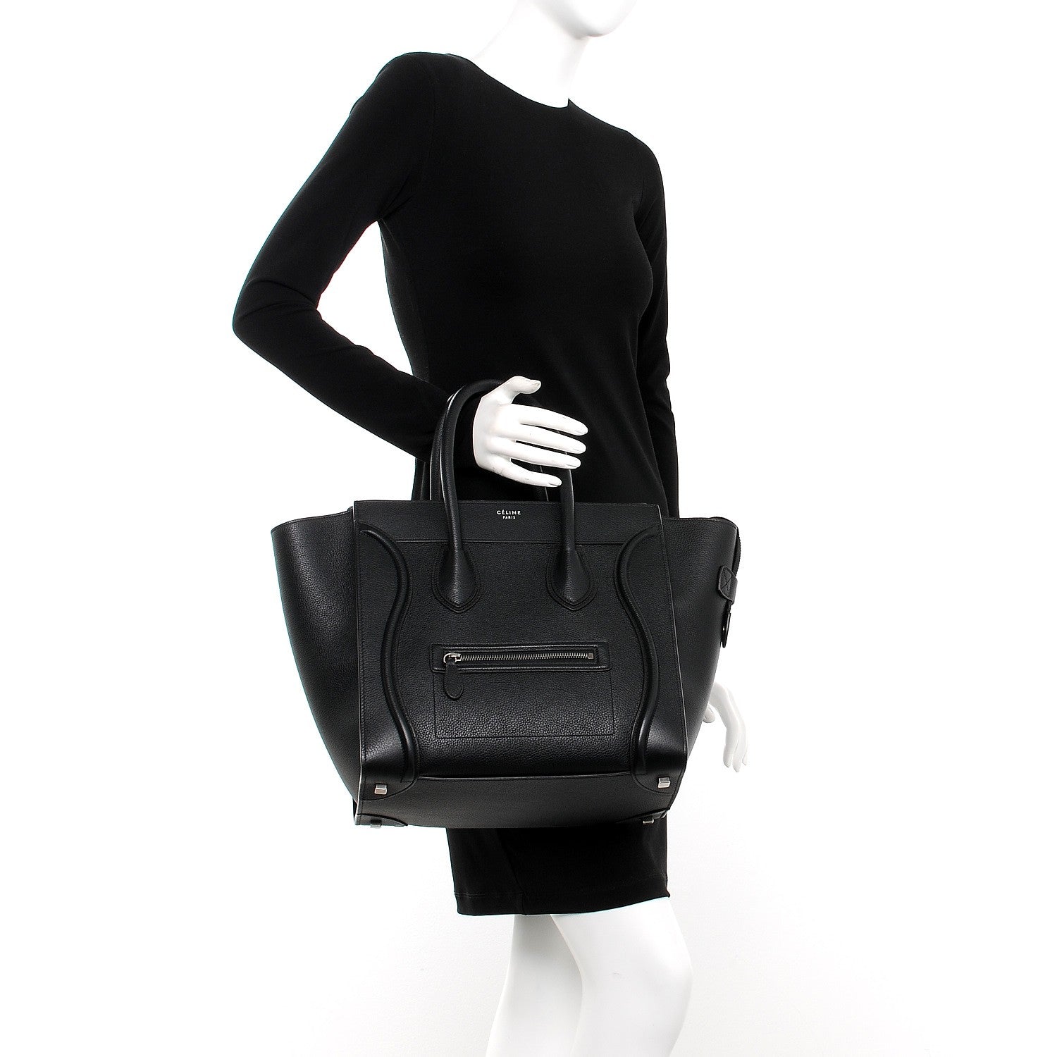 Celine Drummed Calfskin Mini Luggage Black 2 of 9