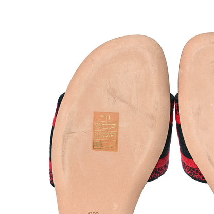 Christian Dior Canvas Pop Heart I Love Paris Embroidered Dway Flat Slide Sandals 38.5 Deep Blue Red 10 of 11