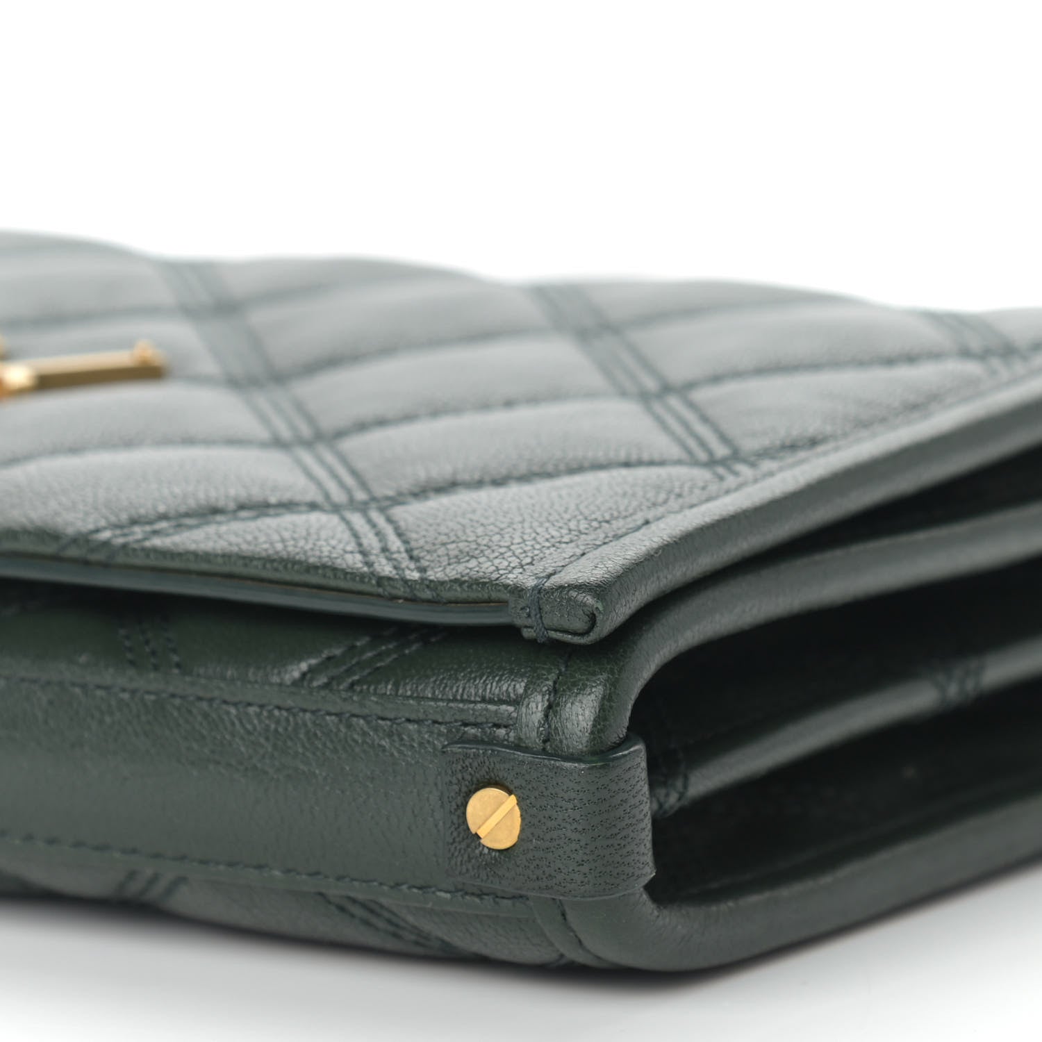 Saint Laurent Lambskin Diamond Quilted Becky Chain Wallet Green 6 of 11