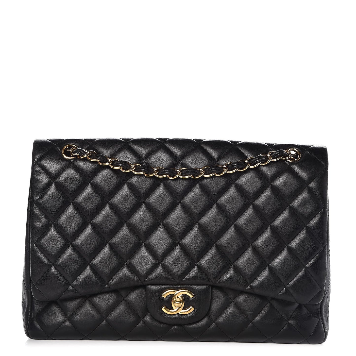 Lambskin Quilted Maxi Single Flap Black