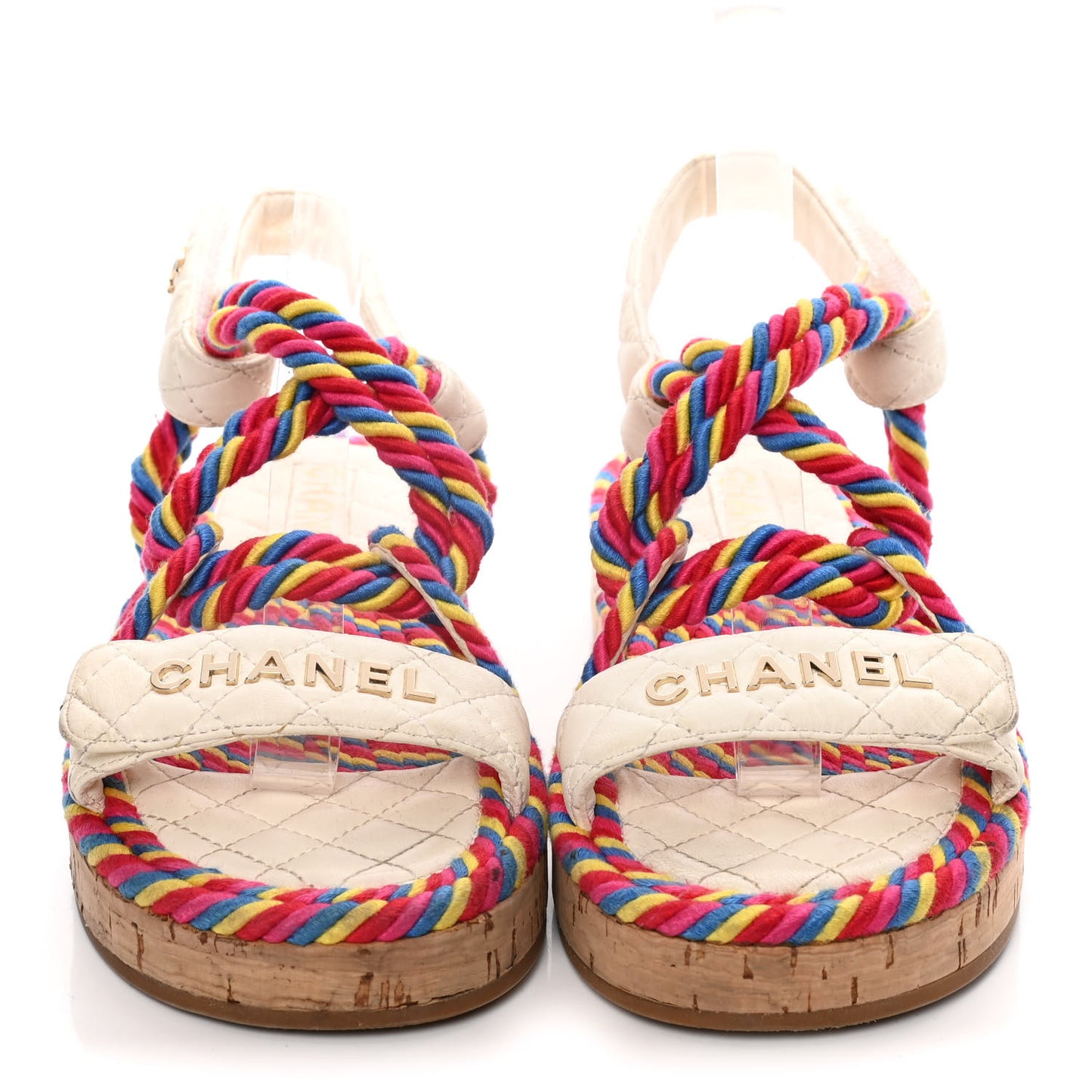 Cord Lambskin Quilted Logo Sandals 37 Multicolor