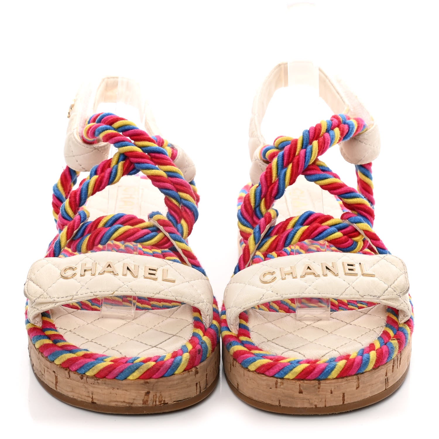 Chanel Cord Lambskin Quilted Logo Sandals 37 Multicolor 2 of 15