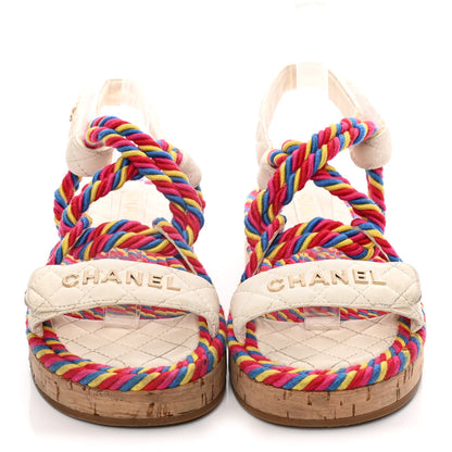 Chanel Cord Lambskin Quilted Logo Sandals 37 Multicolor 2 of 15