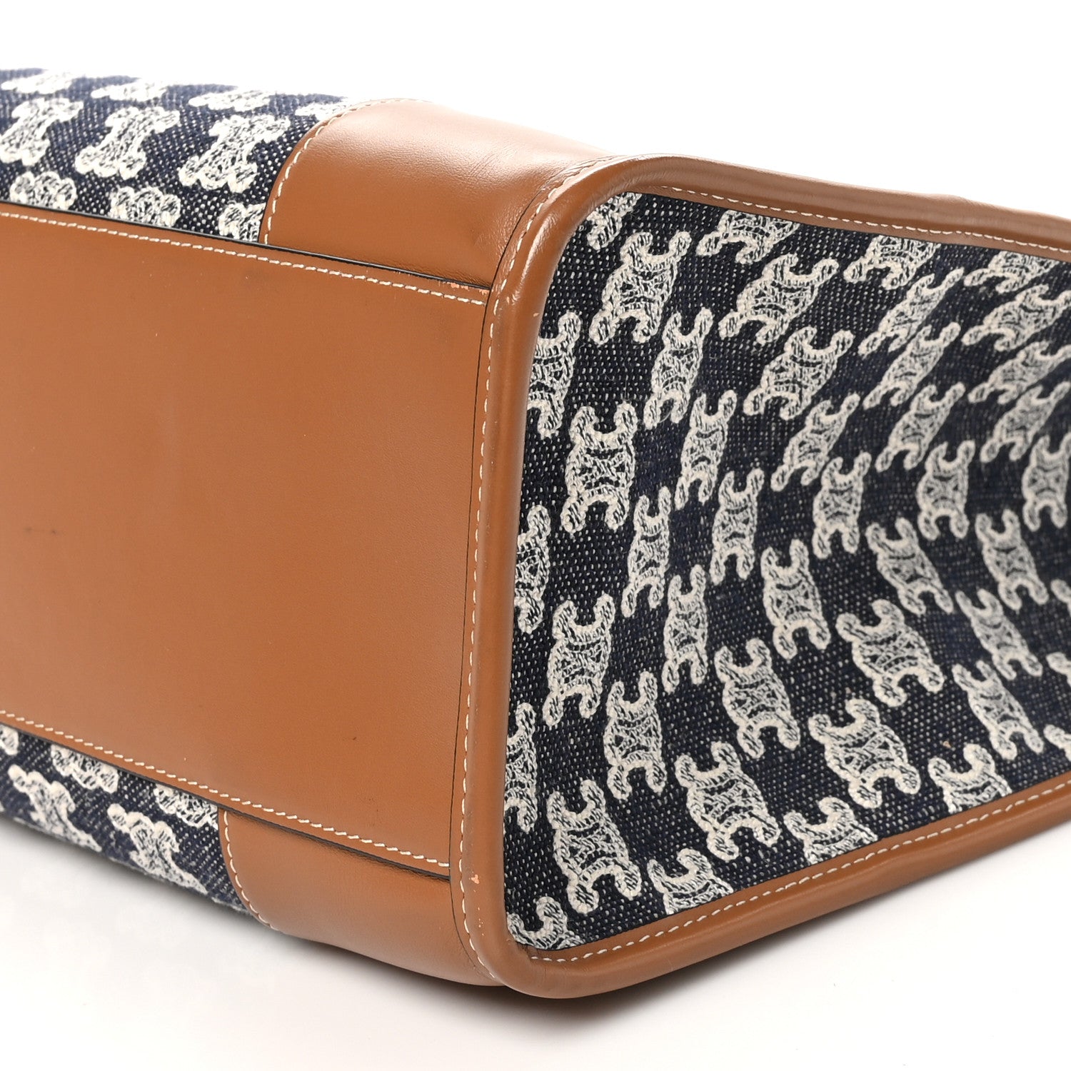 Celine Canvas Calfskin Triomphe Embroidered Horizontal Cabas Navy Blue 9 of 10