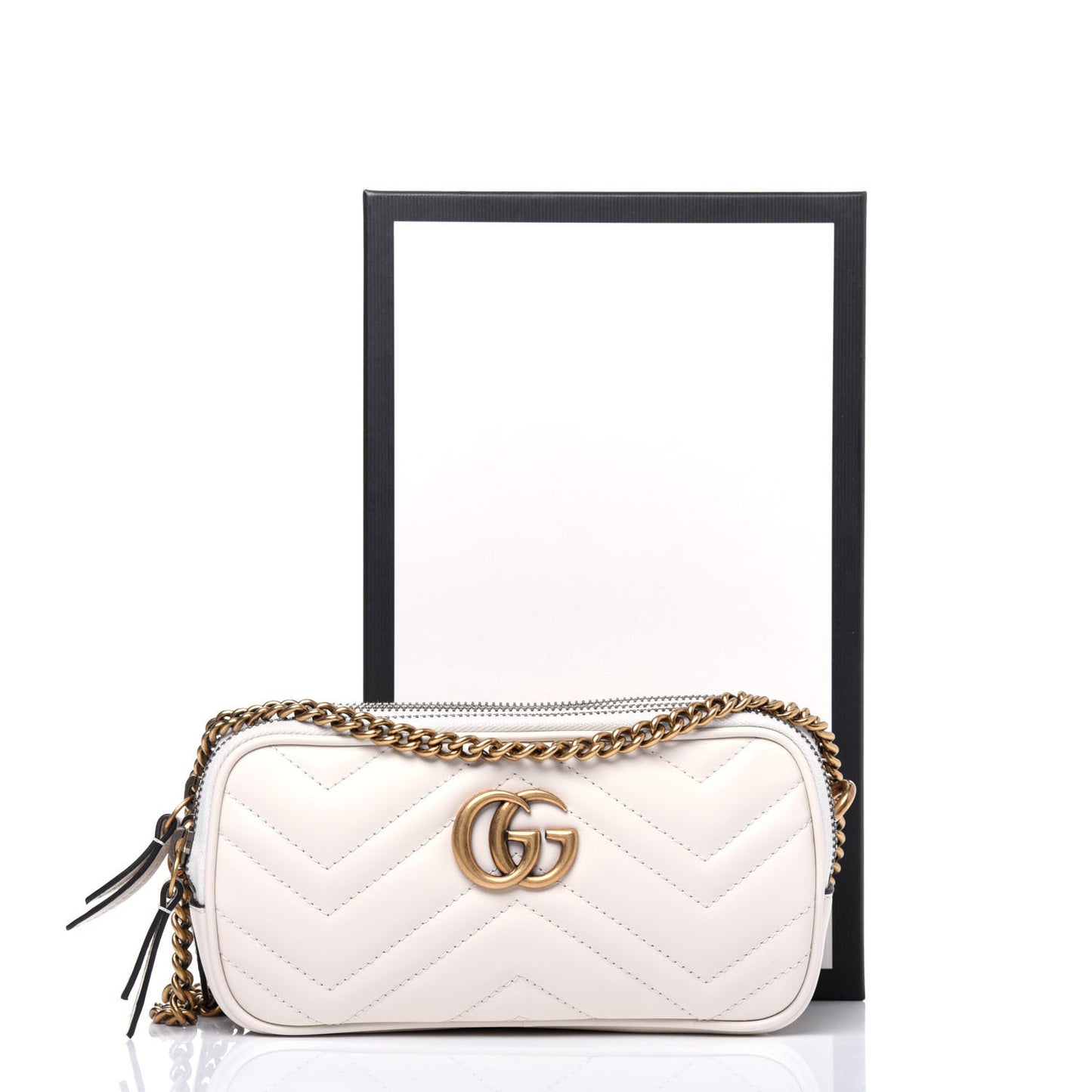 Calfskin Matelasse Mini GG Marmont Chain Crossbody Bag White