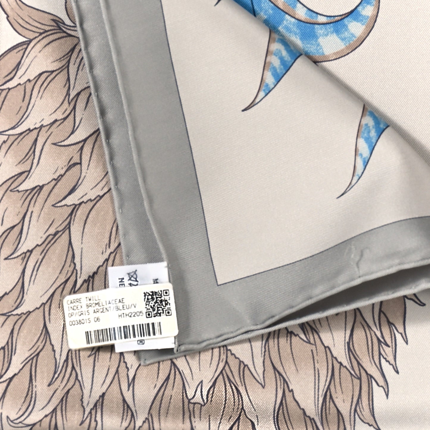Silk Index Bromeliaceae Scarf 90 Gris Argent Bleu Vert Amande