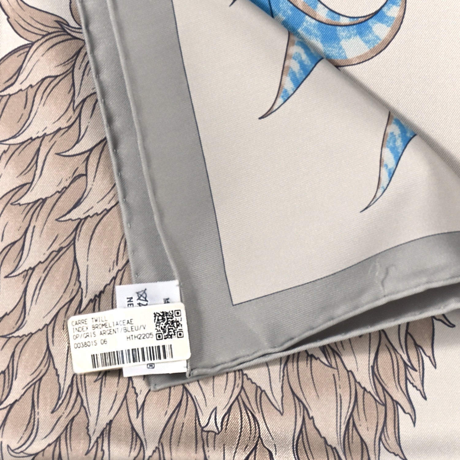 Hermes Silk Index Bromeliaceae Scarf 90 Gris Argent Bleu Vert Amande 3 of 6