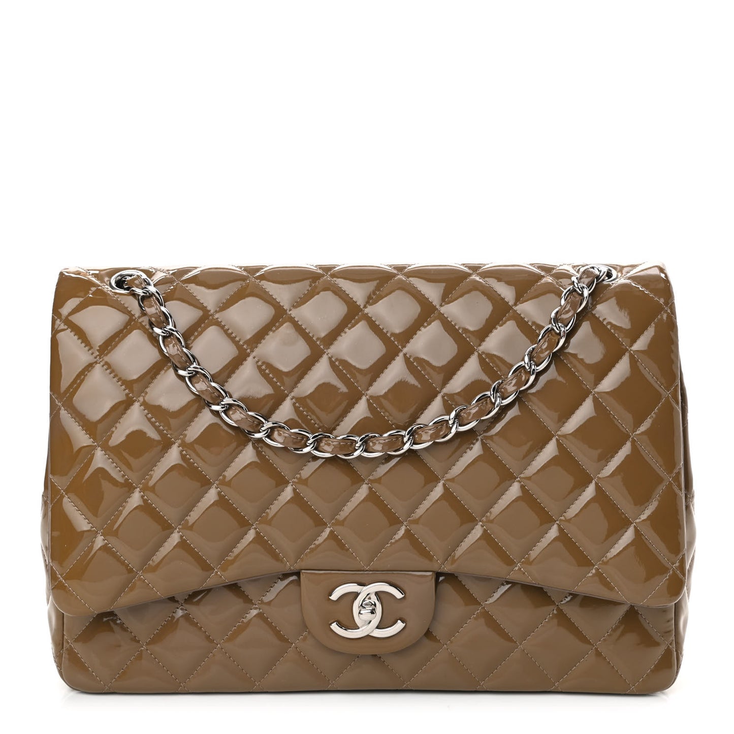 Patent Calfskin Quilted Maxi Double Flap Grey