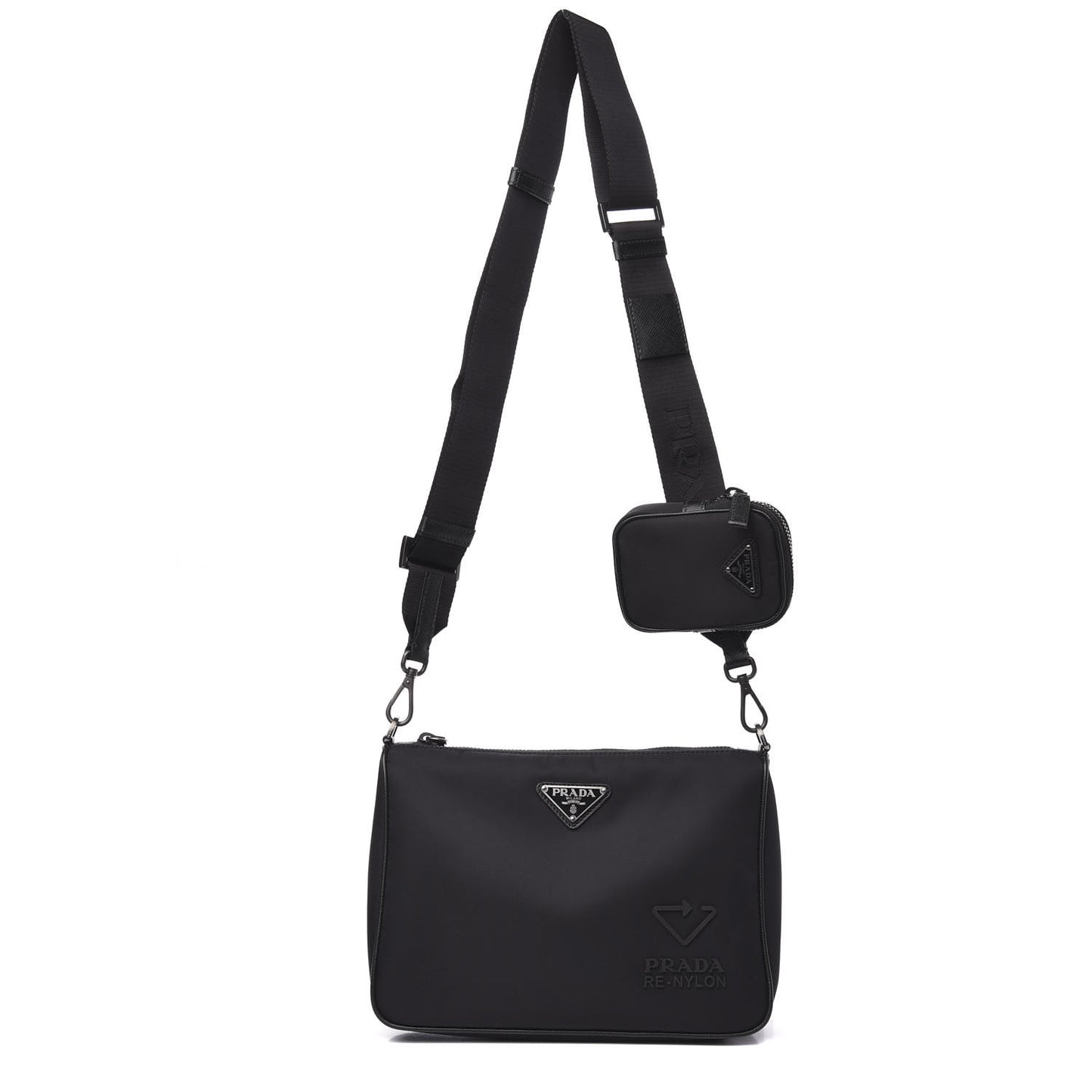 Re-Nylon Saffiano Pocket Zippered Shoulder Bag Black