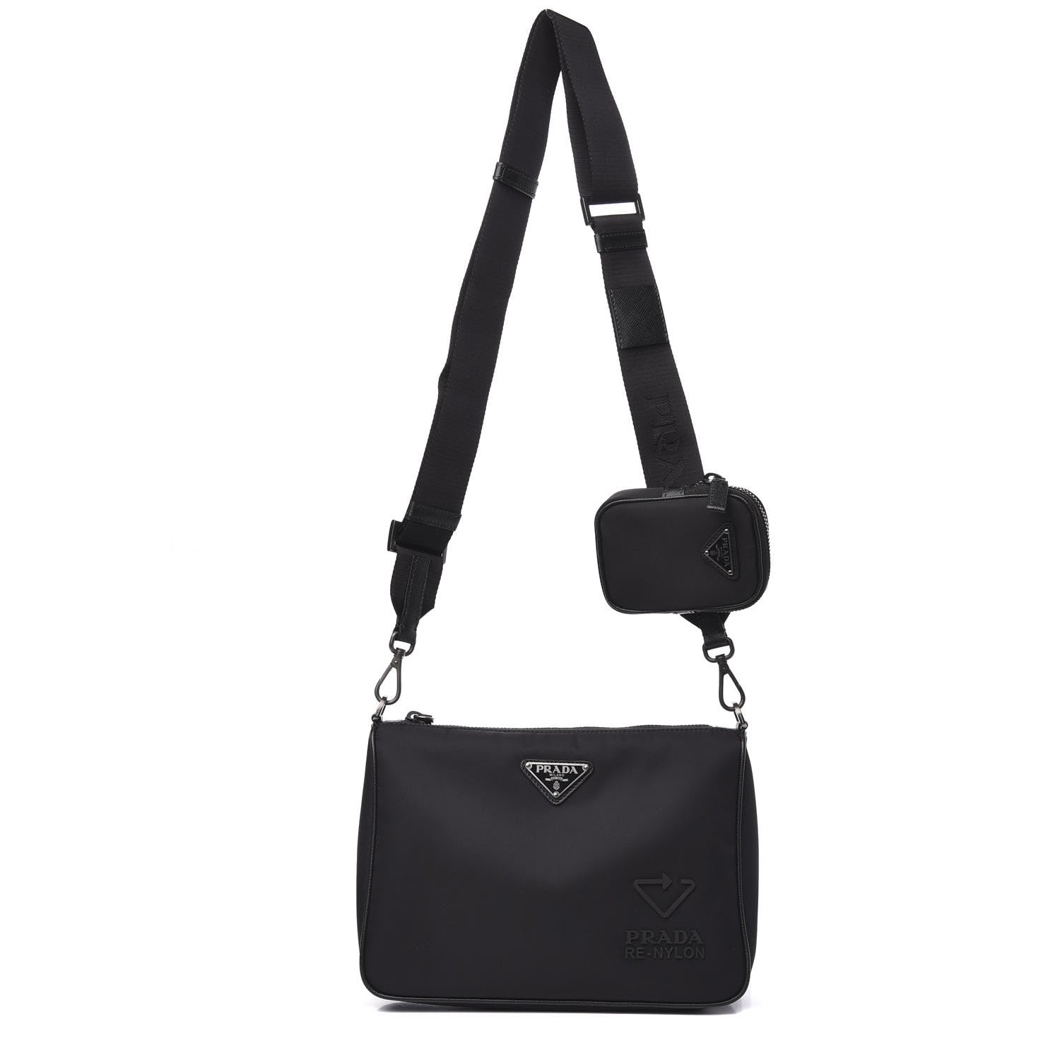Prada Re-Nylon Saffiano Pocket Zippered Shoulder Bag Black 1 of 10