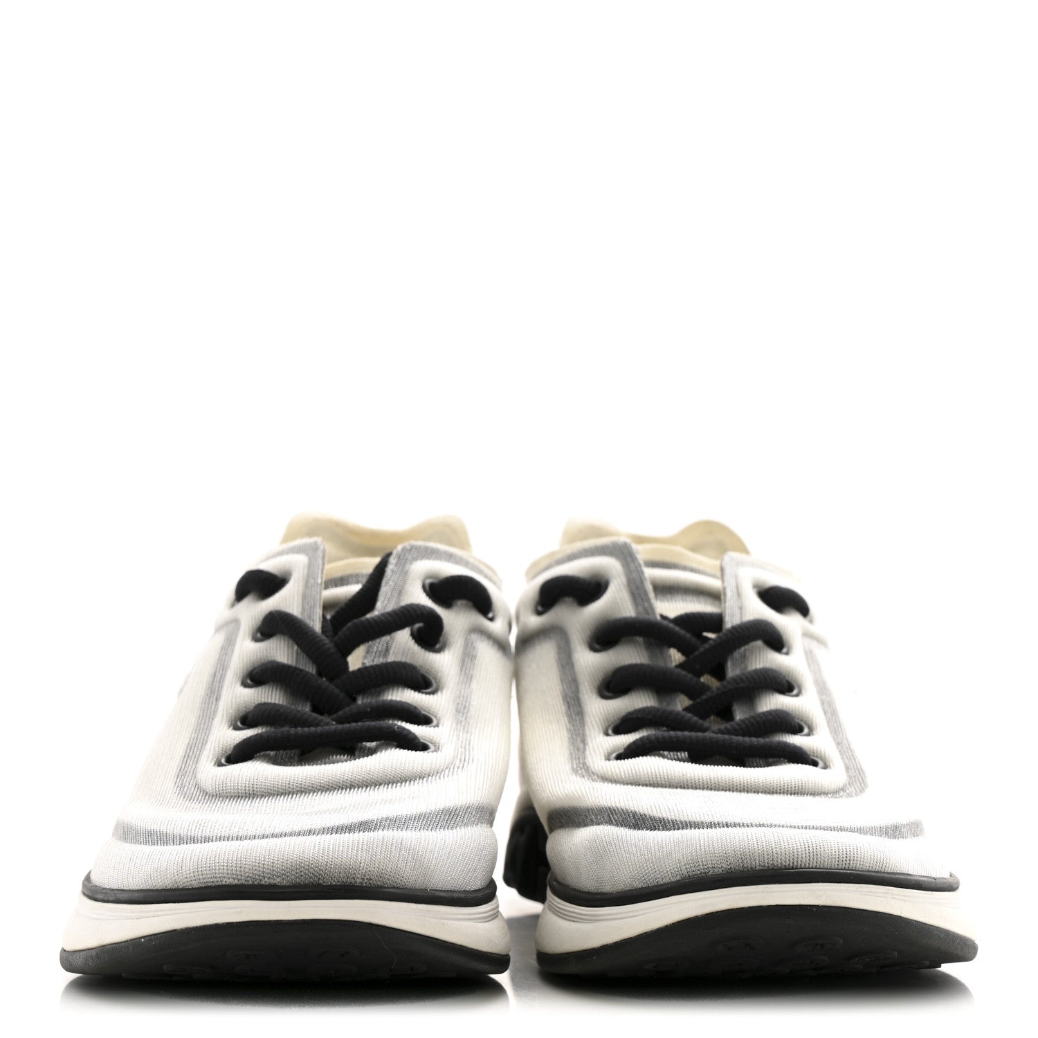Chanel Calfskin Mesh Lycra Womens Logo Sneakers 39 White Grey 3 of 9