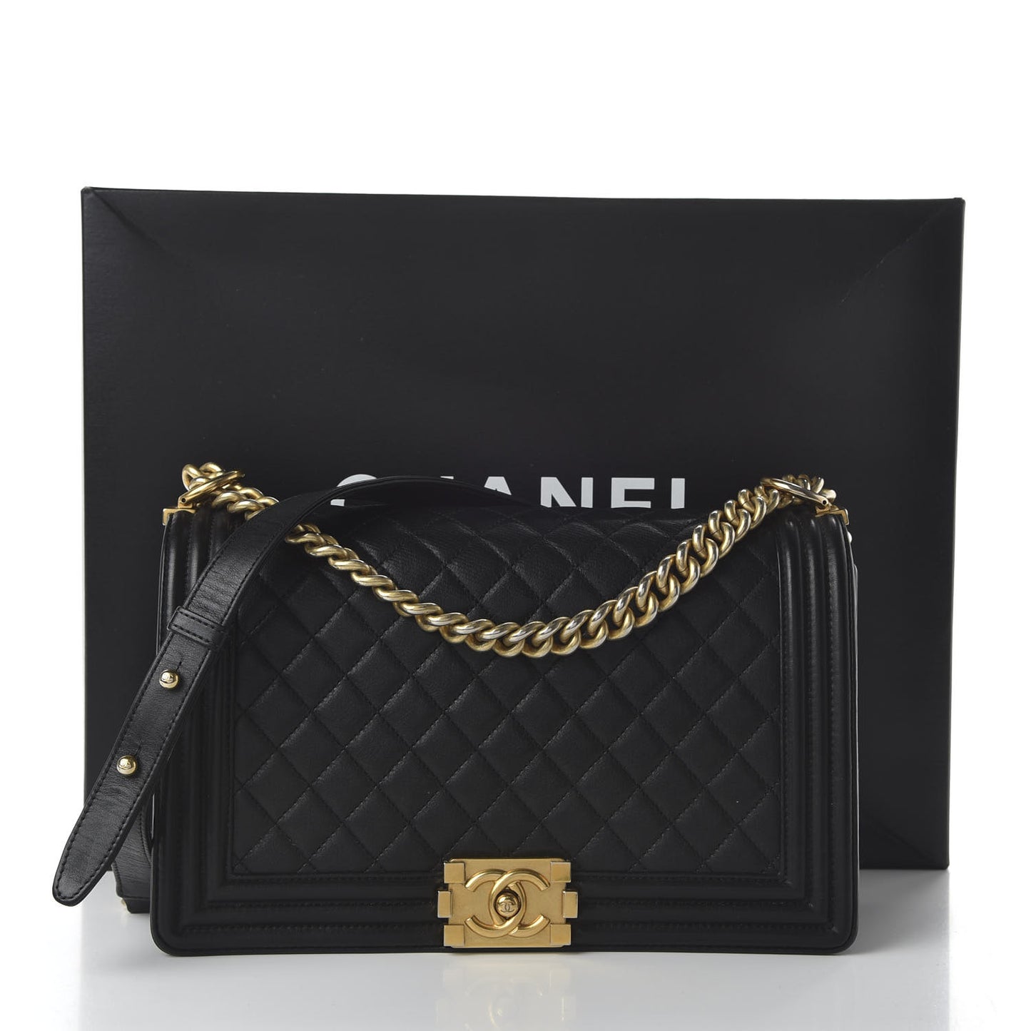 Calfskin Quilted New Medium Boy Flap Black