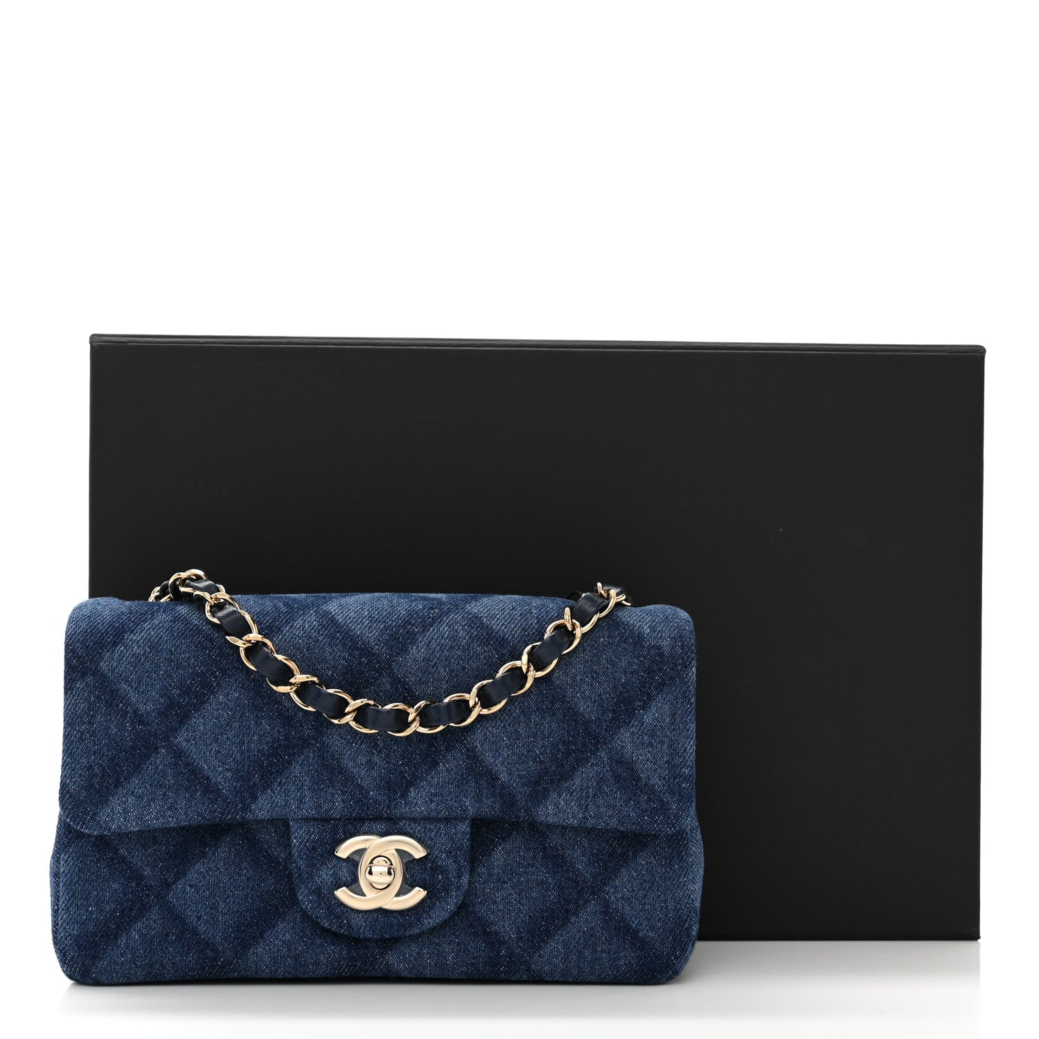 Chanel Printed Denim Quilted Mini Rectangular Flap Dark Blue 11 of 11