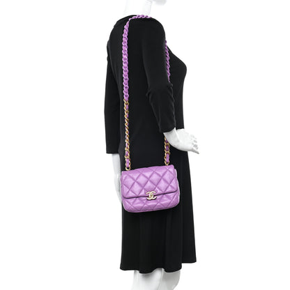 Chanel Lambskin Quilted Mini Lacquered Chain Flap Purple 2 of 10