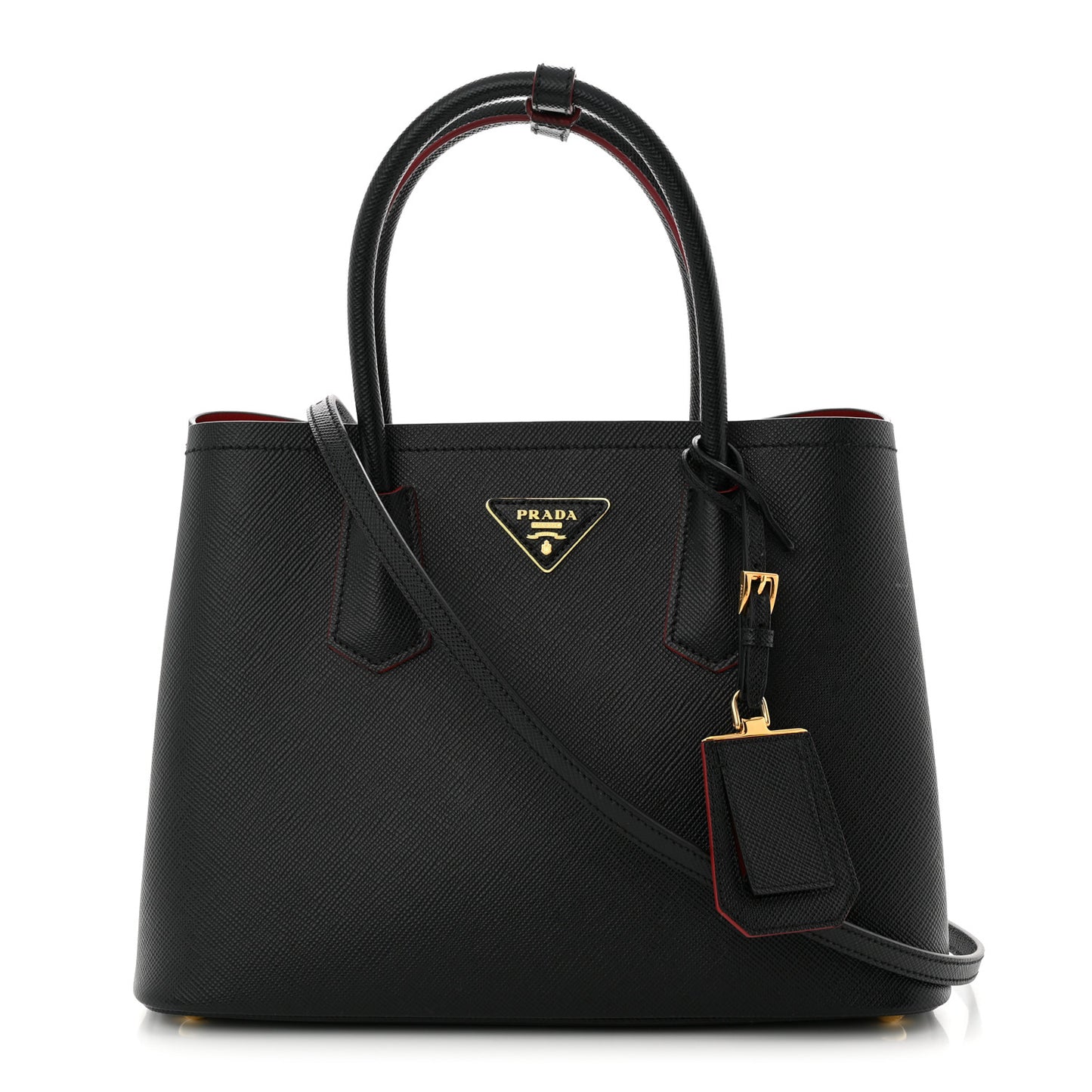 Saffiano Cuir Small Double Bag Black Fuoco