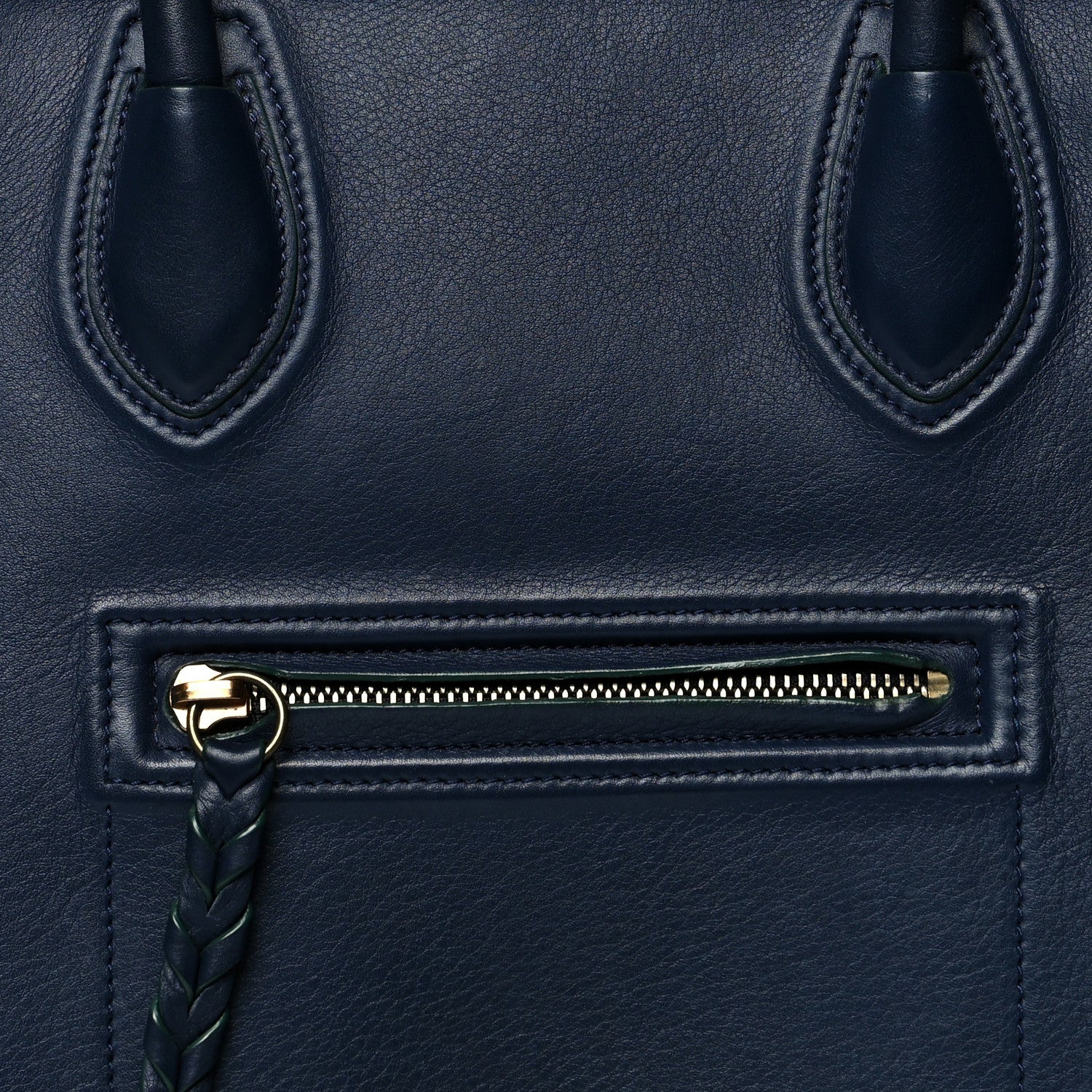 Celine Supple Calfskin Medium Phantom Luggage Navy Blue Green Trim 6 of 8