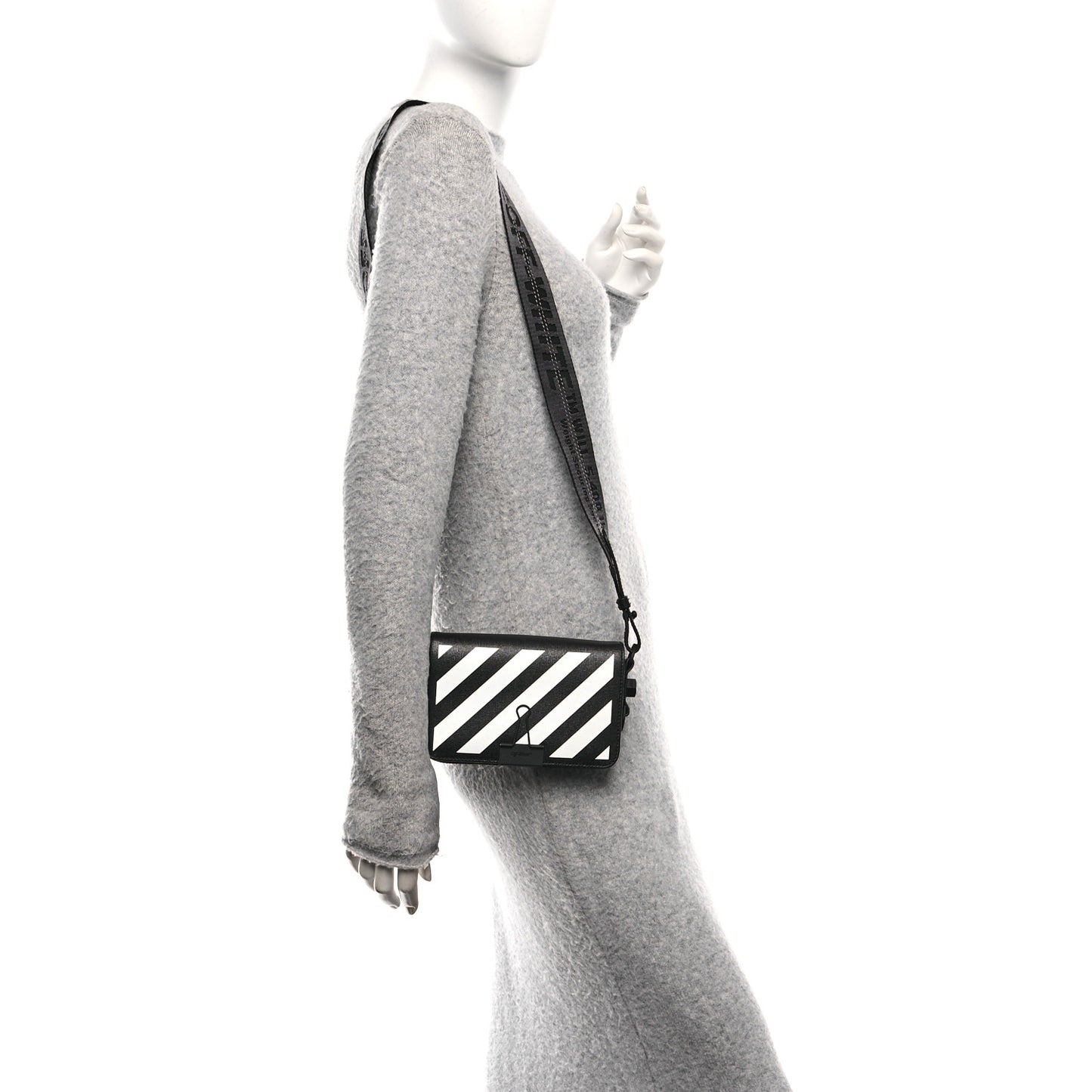 Saffiano Striped Mini Diag Binder Clip Bag Black White