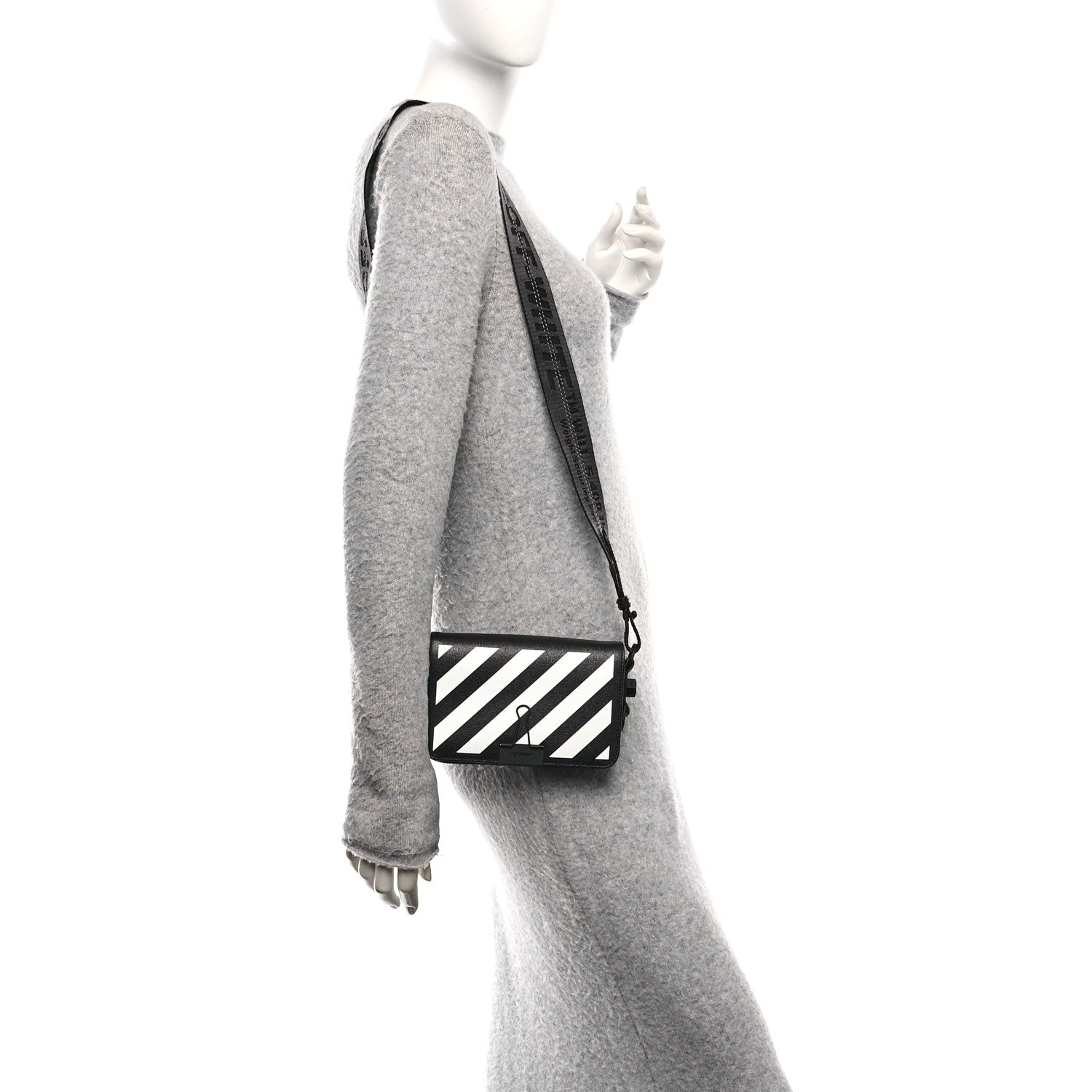 Off-White Saffiano Striped Mini Diag Binder Clip Bag Black White 3 of 9