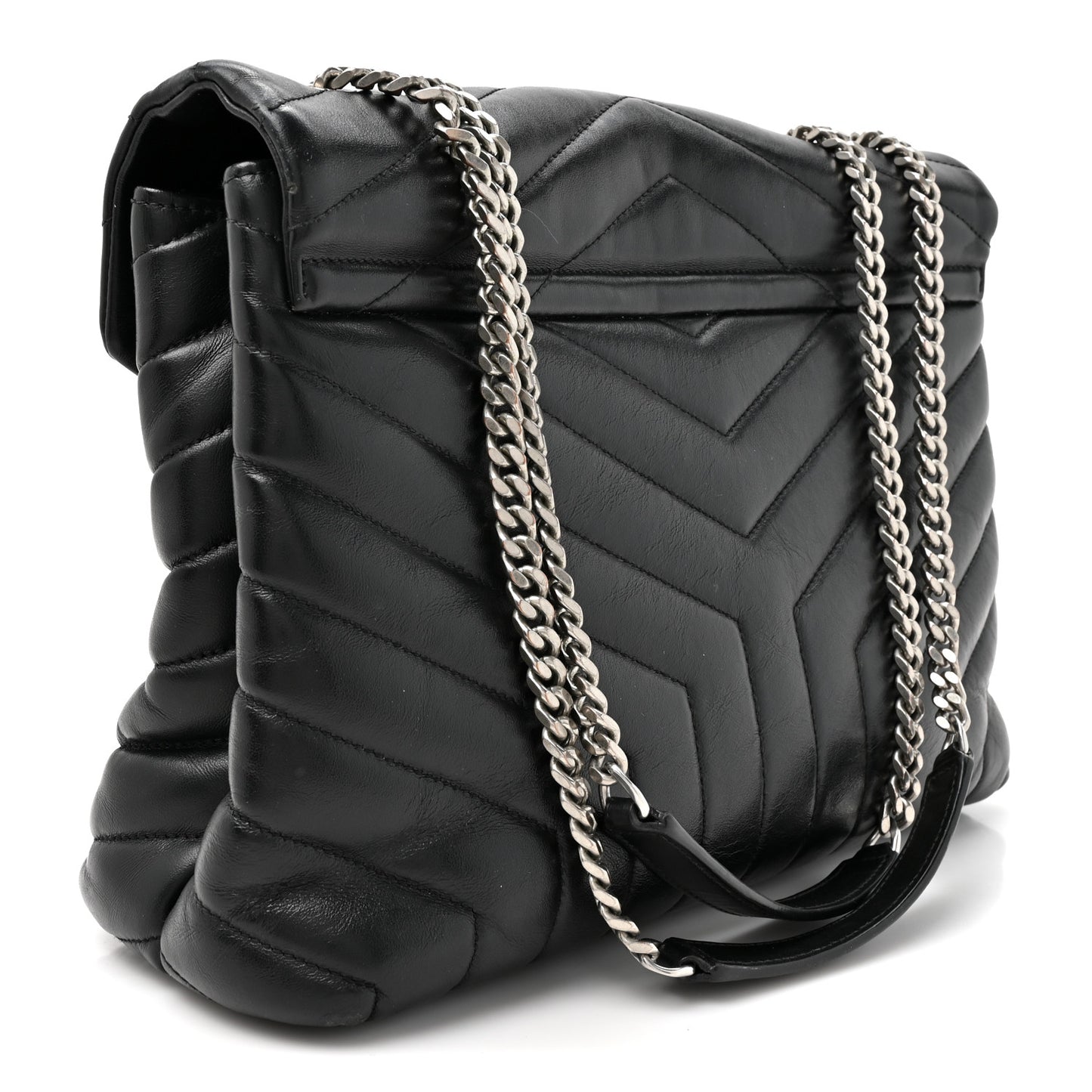 Grain de Poudre Calfskin Y Quilted Monogram Medium Loulou Chain Satchel Black