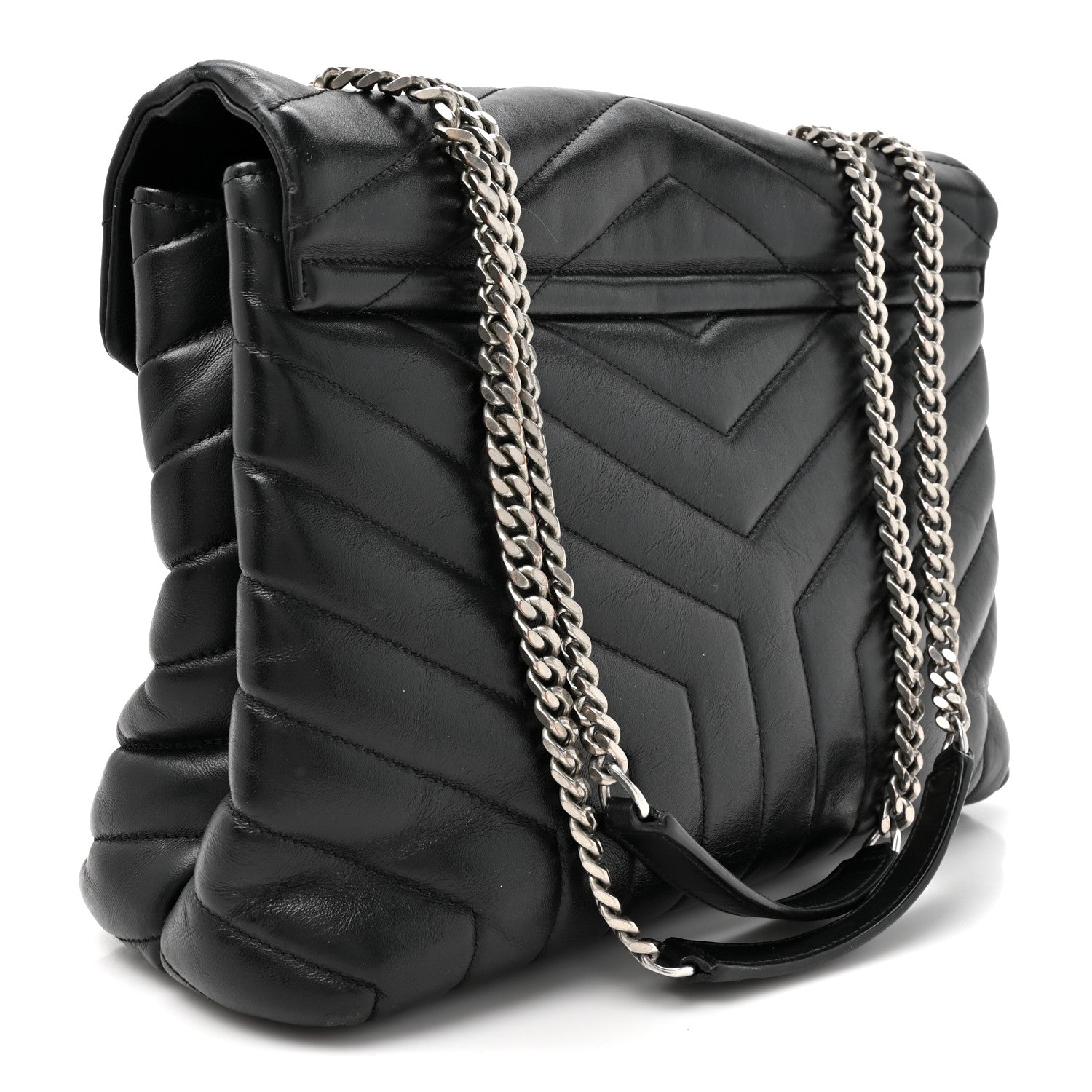 Saint Laurent Grain de Poudre Calfskin Y Quilted Monogram Medium Loulou Chain Satchel Black 3 of 16
