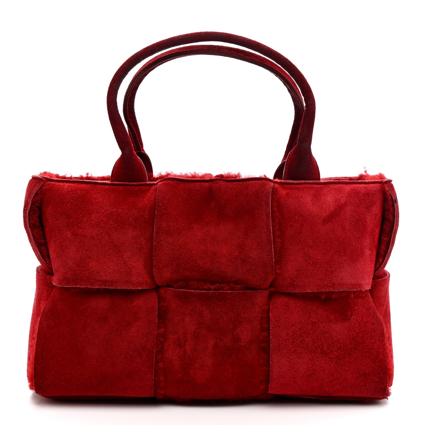 Suede Shearling Maxi Intrecciato Small Arco Tote Red