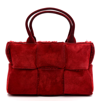 Bottega Veneta Suede Shearling Maxi Intrecciato Small Arco Tote Red 1 of 11