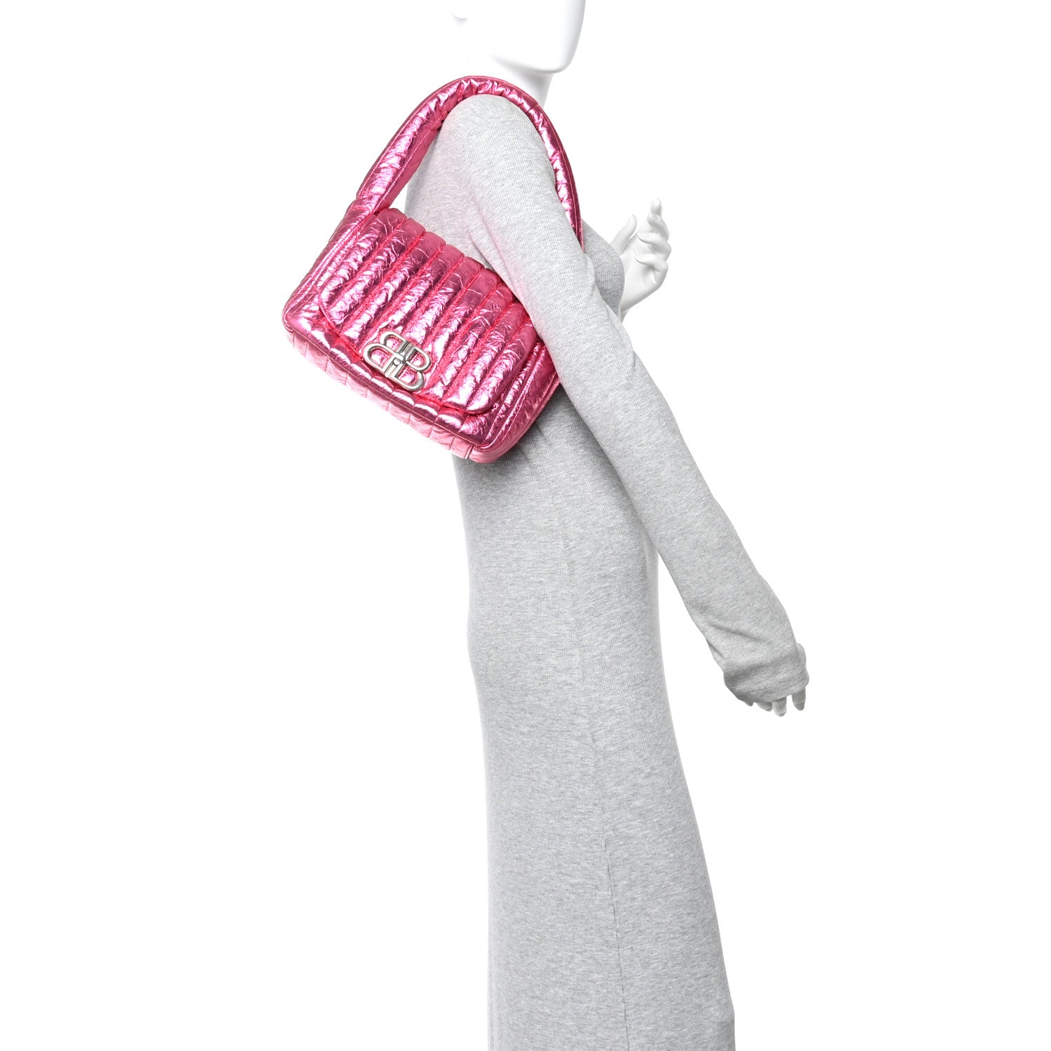 Balenciaga Metallized Crushed Calfskin Quilted Small Monaco Shoulder Bag Pink 2 of 10