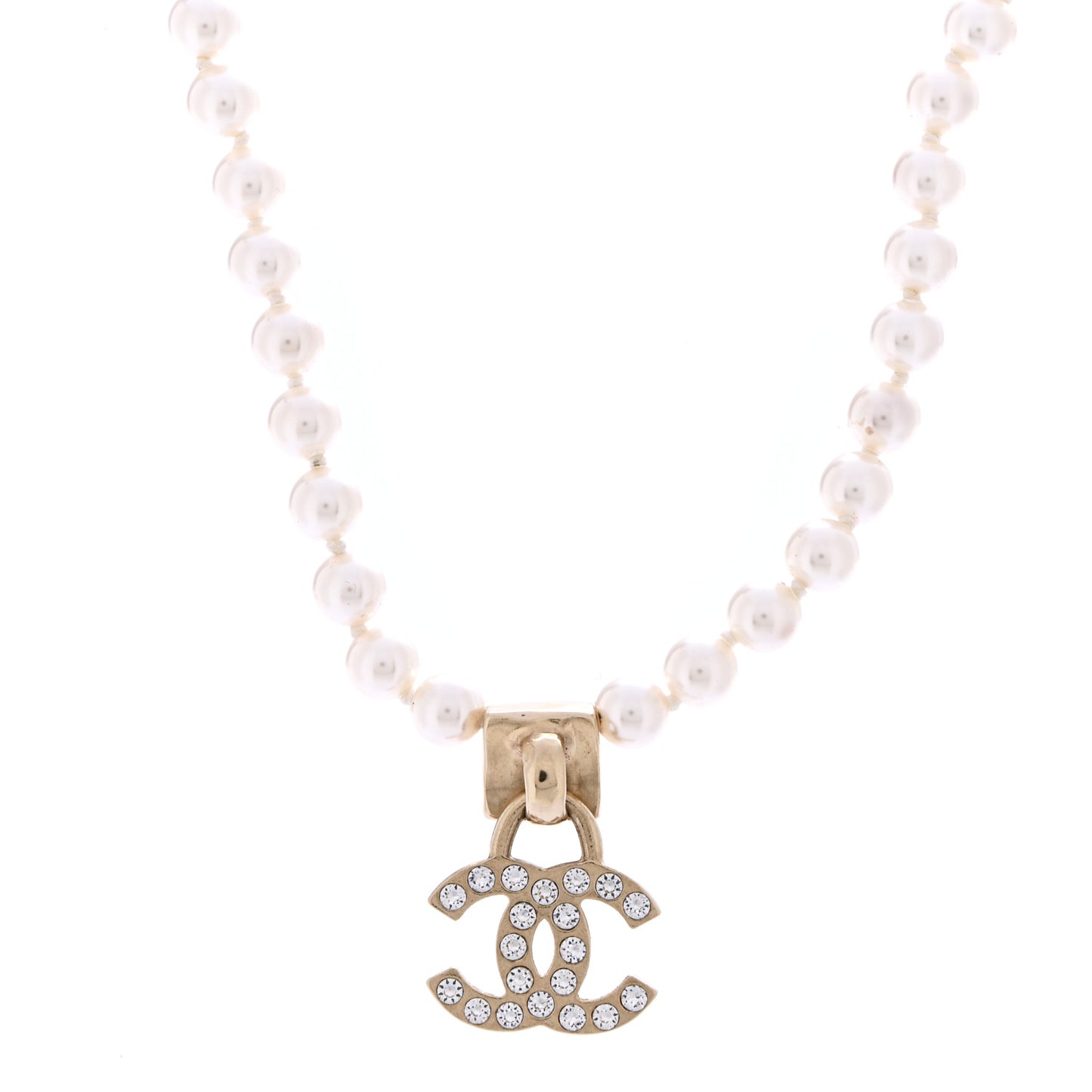 Pearl Crystal CC Short Logo Necklace Gold