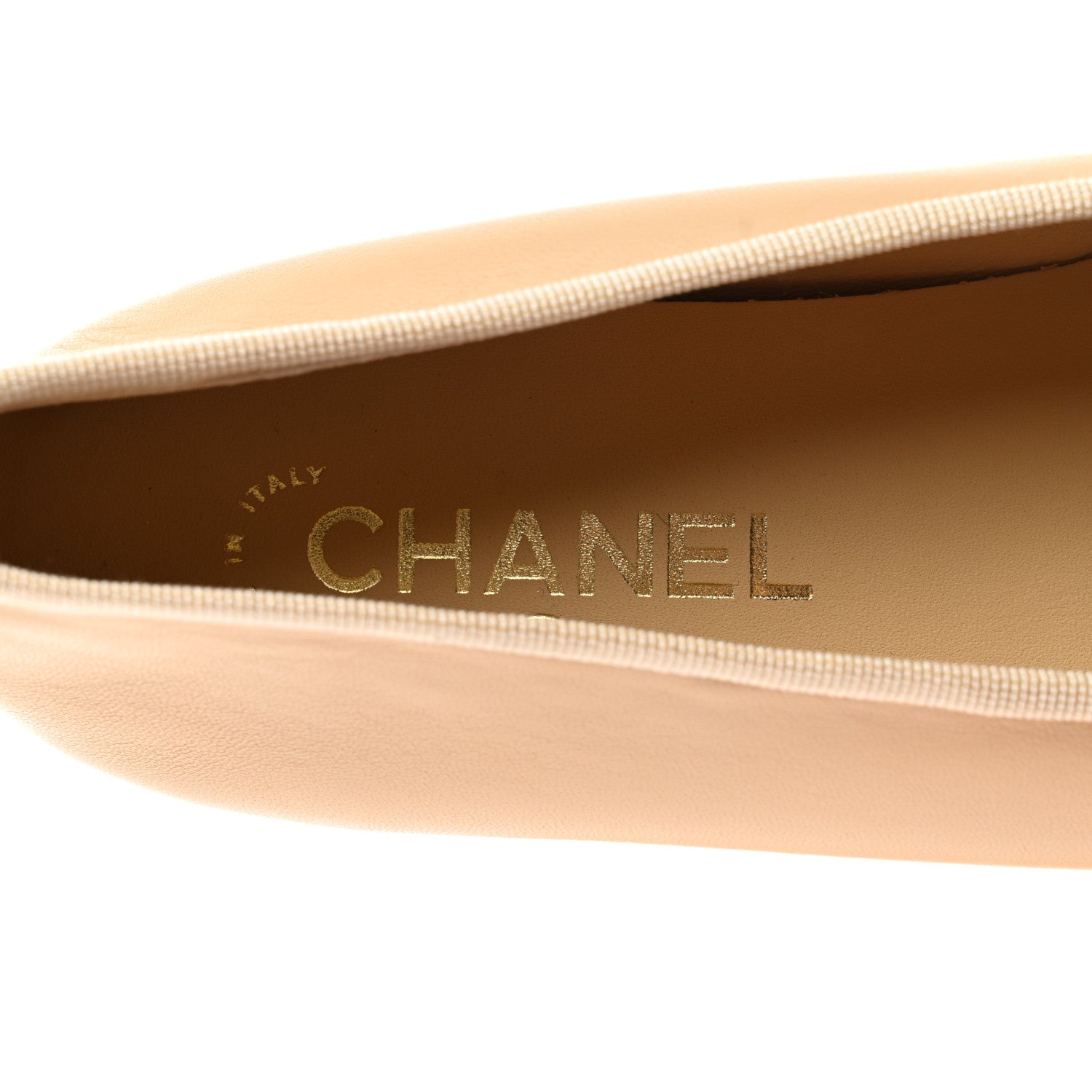 Chanel Lambskin Cap Toe CC Ballerina Flats 37.5 Beige Black 7 of 9