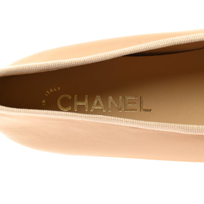 Chanel Lambskin Cap Toe CC Ballerina Flats 37.5 Beige Black 7 of 9