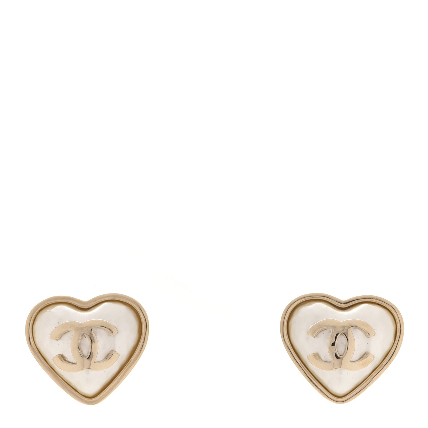 Pearl CC Heart Earrings Gold