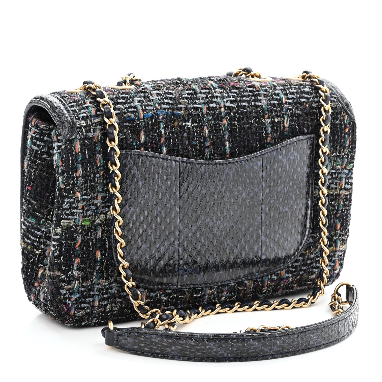 Chanel Tweed Watersnake Quilted Medium CC Filigree Flap Blue 3 of 10