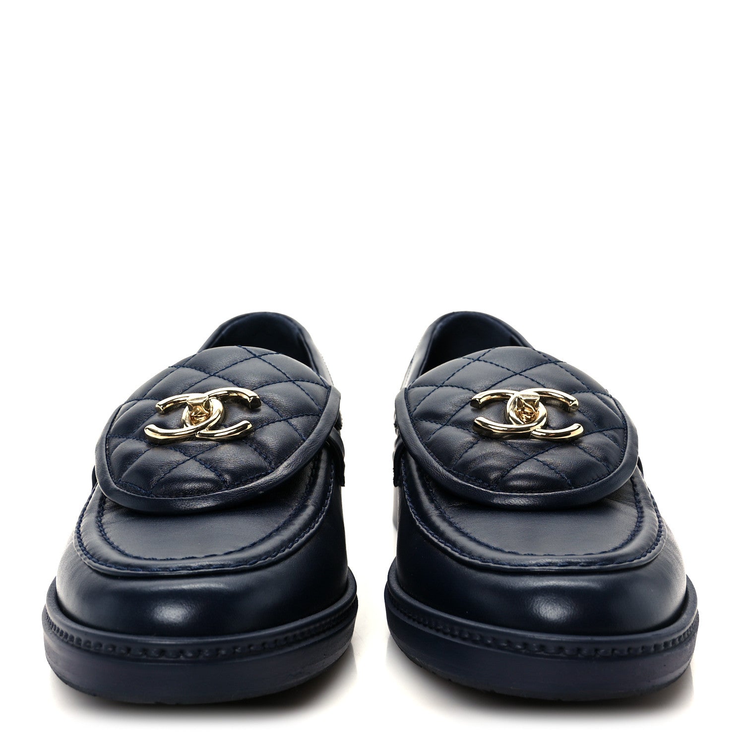 Chanel Lambskin Quilted CC Turnlock Loafers 39.5 Navy 3 of 10