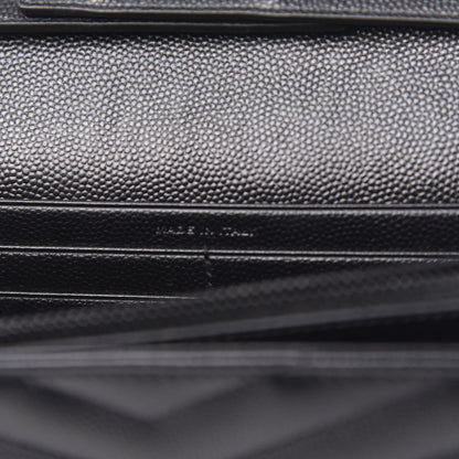 Saint Laurent Grain De Poudre Matelasse Chevron Monogram Chain Wallet Black 6 of 10