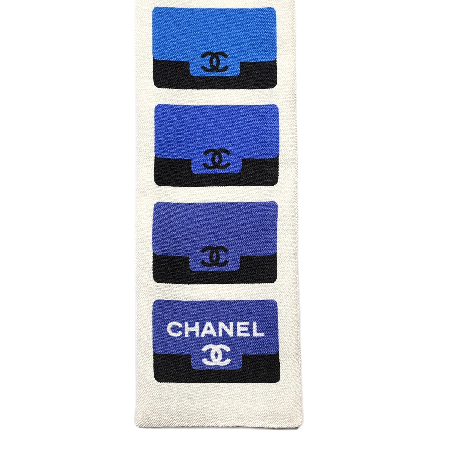 Chanel Silk CC Slim Bandeau Scarf Blue Black Ivory 3 of 3