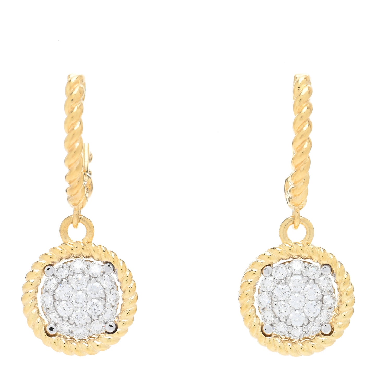 18K Yellow White Gold Diamond Barocco Hoop Drop Earrings