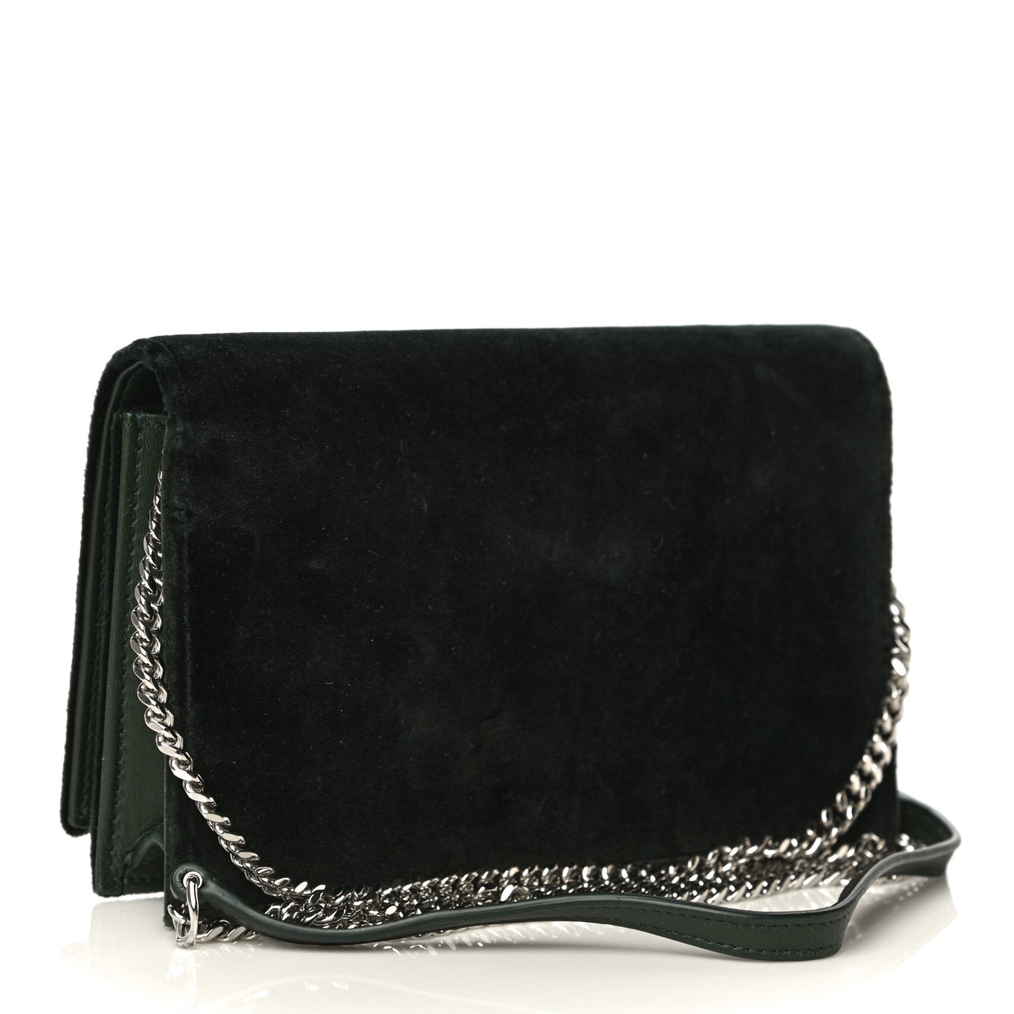 Velvet Crystal Monogram Tassel Chain Wallet Green