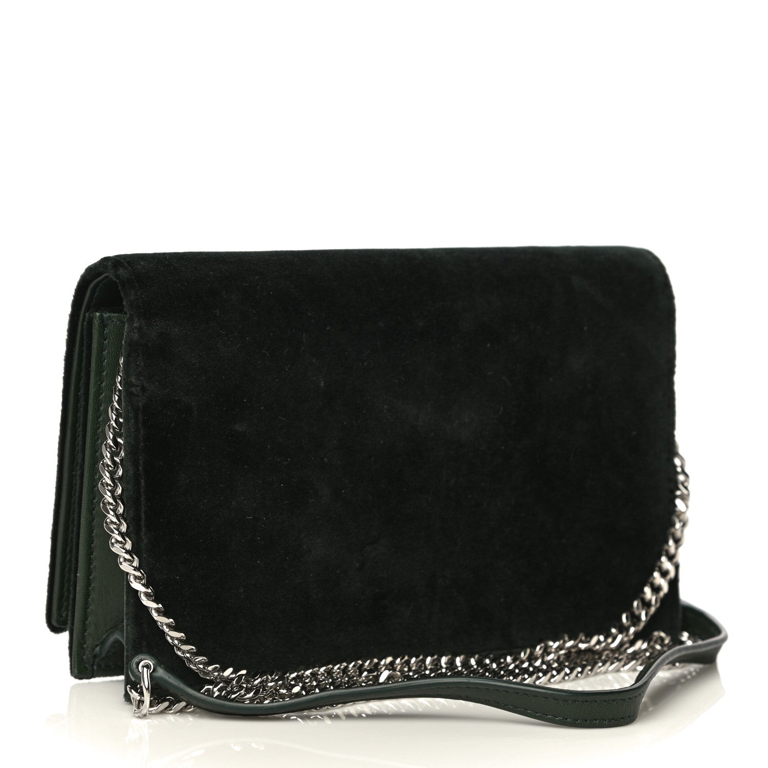 Saint Laurent Velvet Crystal Monogram Tassel Chain Wallet Green 2 of 13