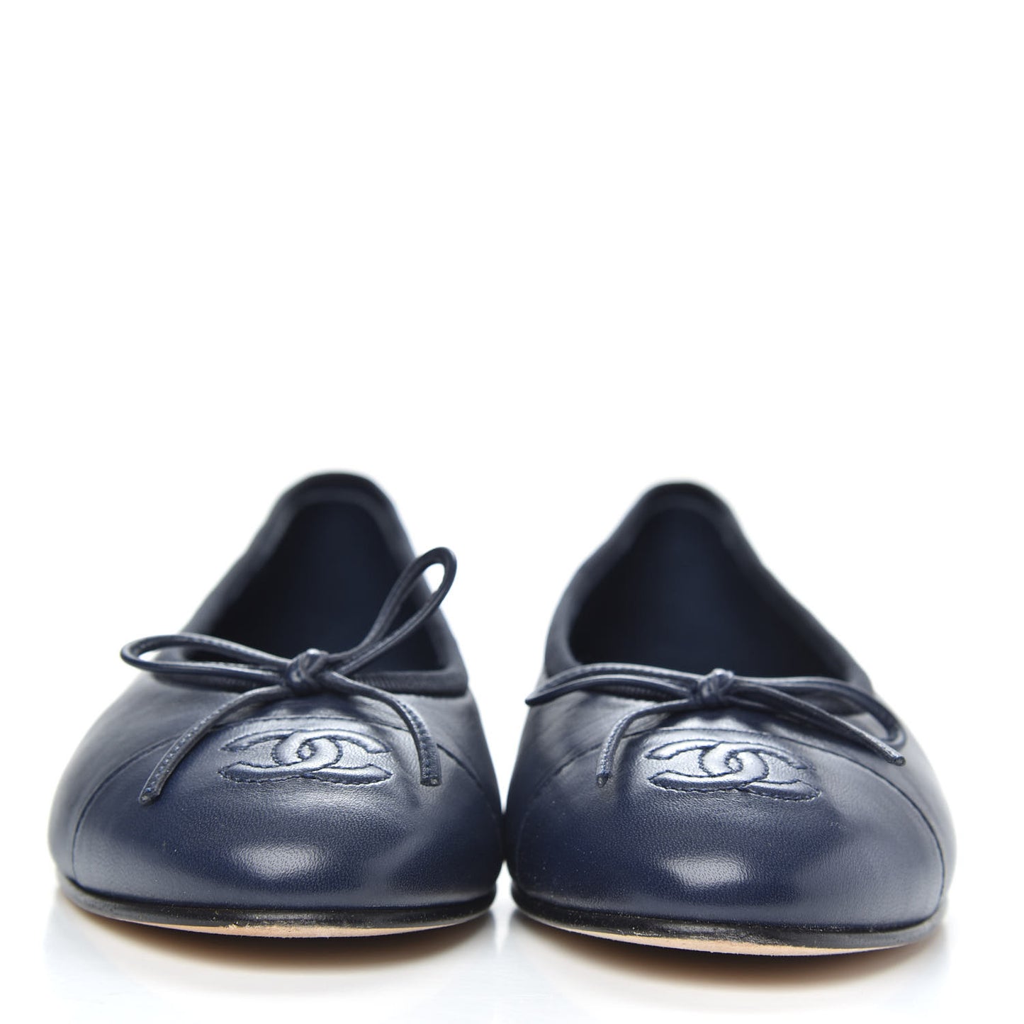 Lambskin CC Cap Toe Ballerina Flats 36 Navy