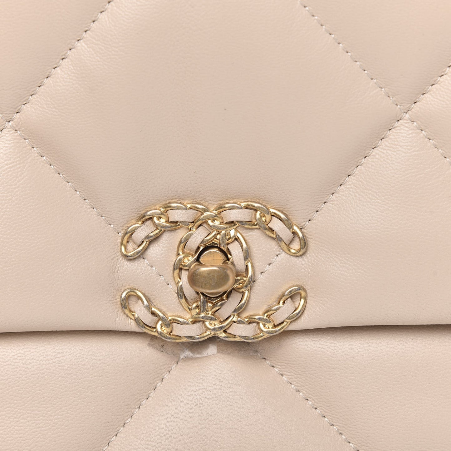 Goatskin Quilted Large 19 Flap Beige