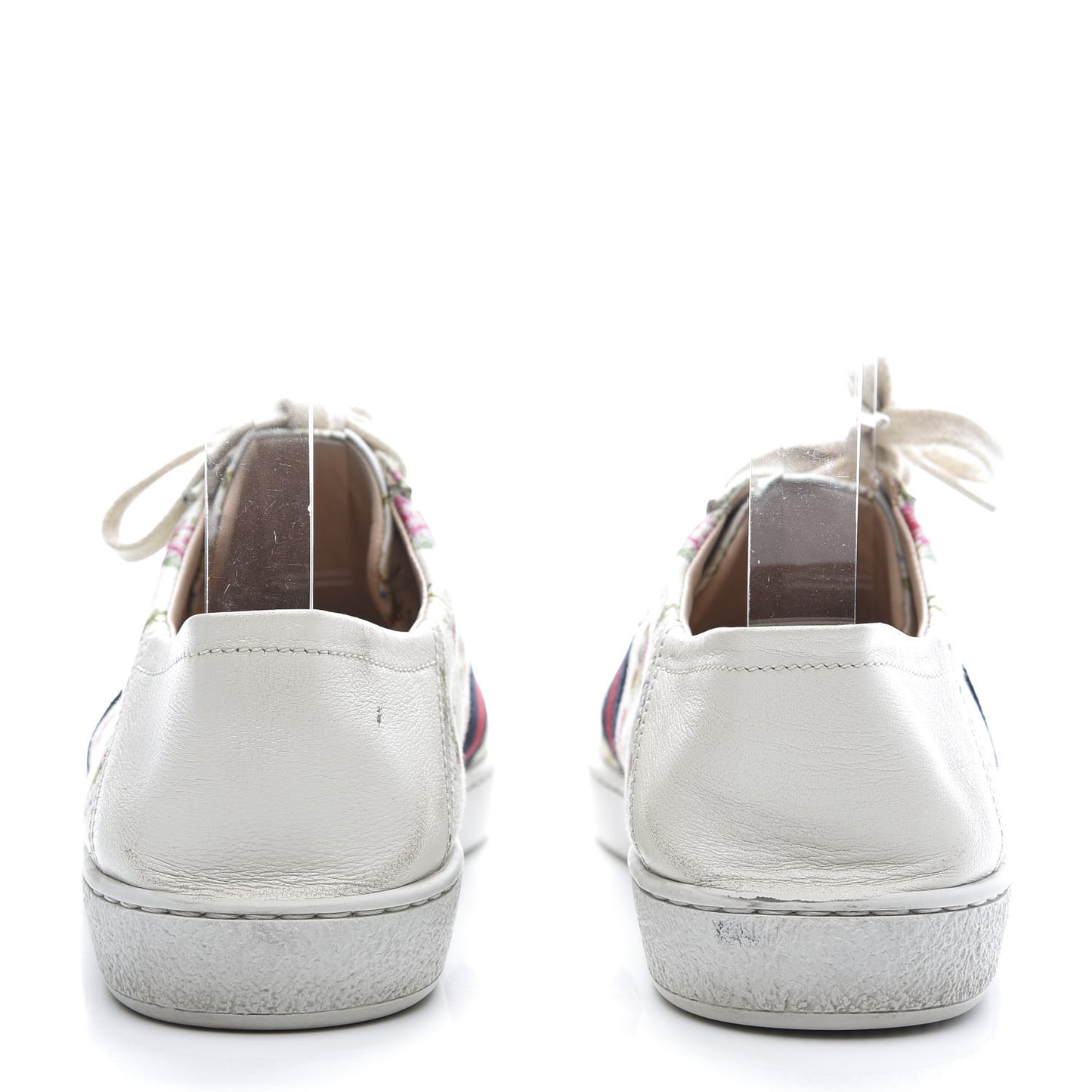 Calfskin Web Rose Print Bee Embroidered Womens Ace Sneakers 37 White
