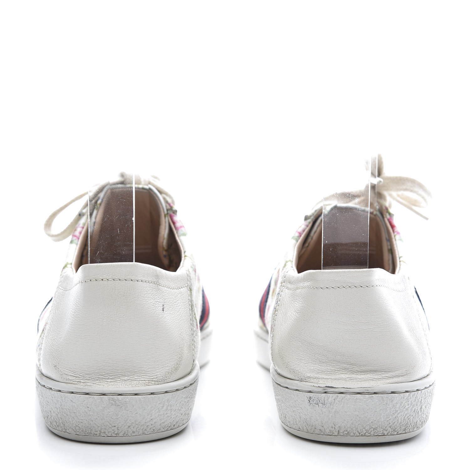 Gucci Calfskin Web Rose Print Bee Embroidered Womens Ace Sneakers 37 White 5 of 9
