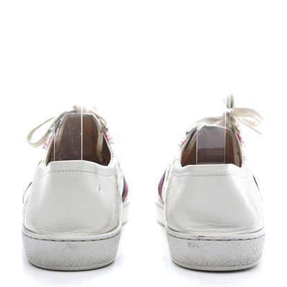 Gucci Calfskin Web Rose Print Bee Embroidered Womens Ace Sneakers 37 White 5 of 9