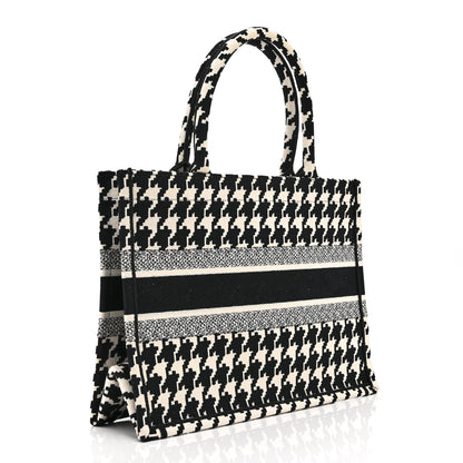 Christian Dior Canvas Houndstooth Embroidered Medium Book Tote Black White 3 of 10