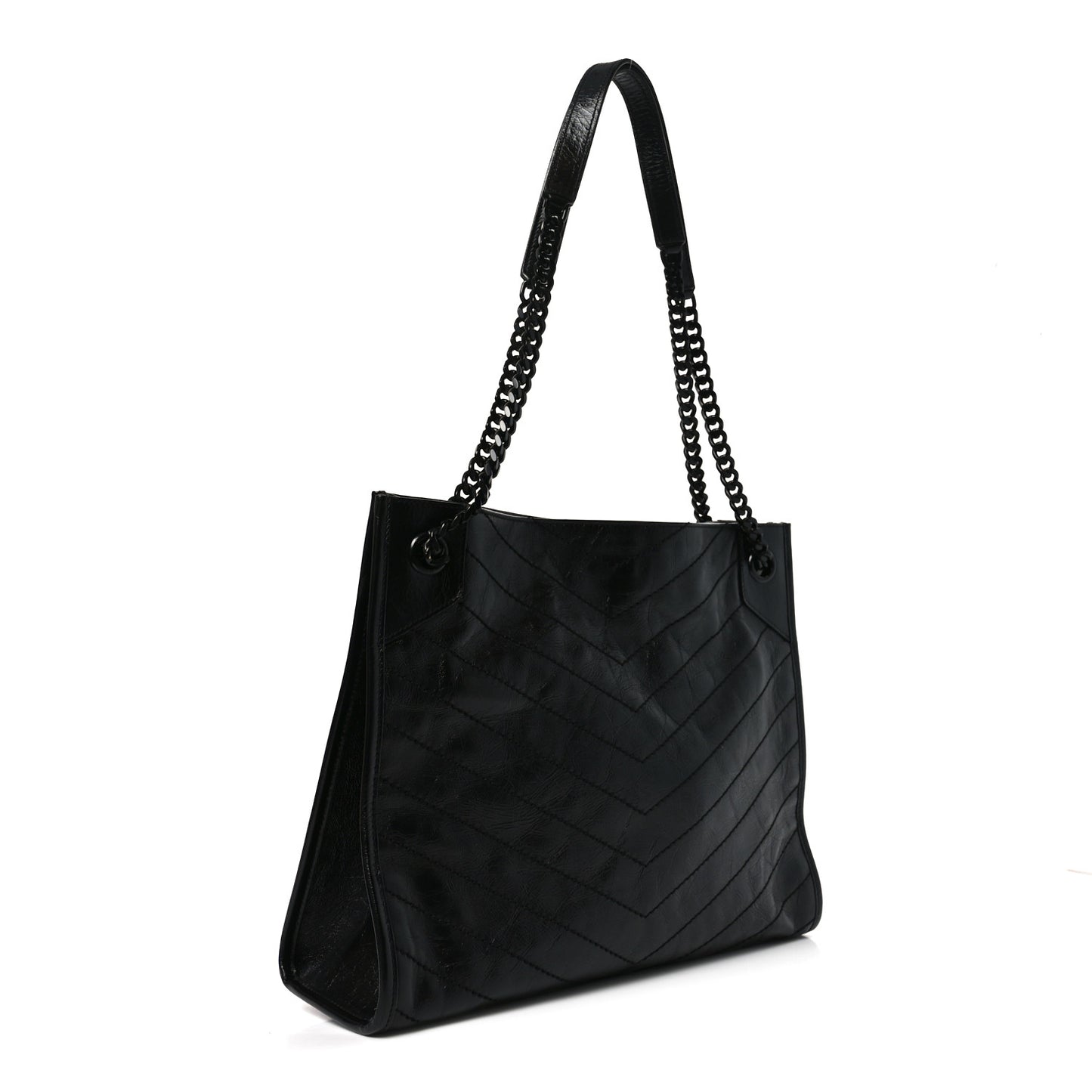 Crinkled Calfskin Matelasse Monogram Medium Niki Shopper Tote Black