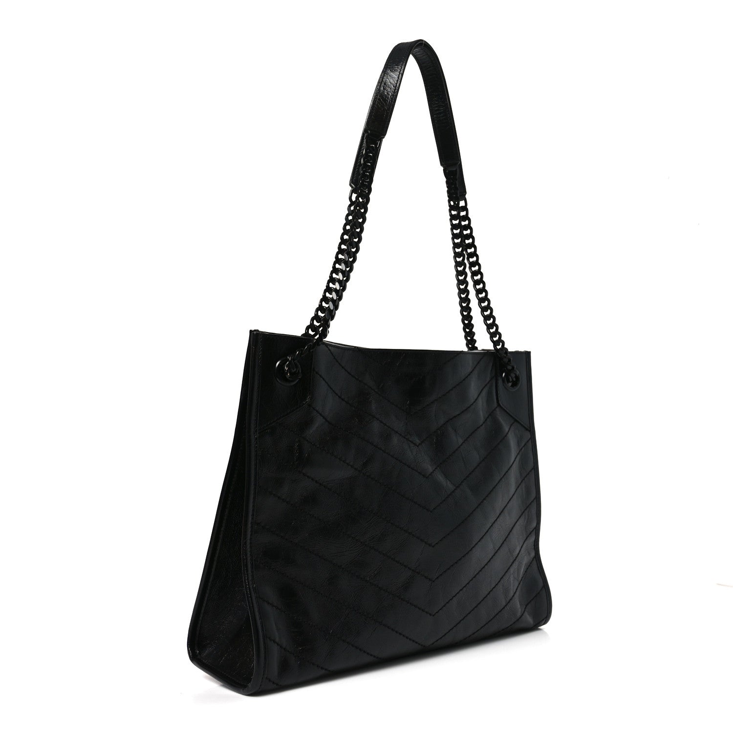 Saint Laurent Crinkled Calfskin Matelasse Monogram Medium Niki Shopper Tote Black 3 of 10
