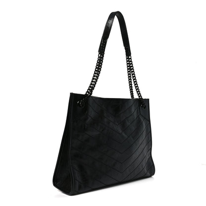 Saint Laurent Crinkled Calfskin Matelasse Monogram Medium Niki Shopper Tote Black 3 of 10